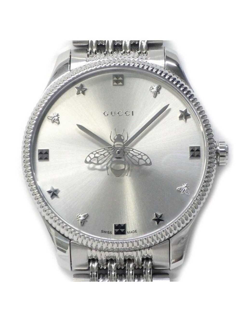 Gucci Watch G-Timeless 126.4 Bee Motif Sunray Silver Dial SS Quartz Analog